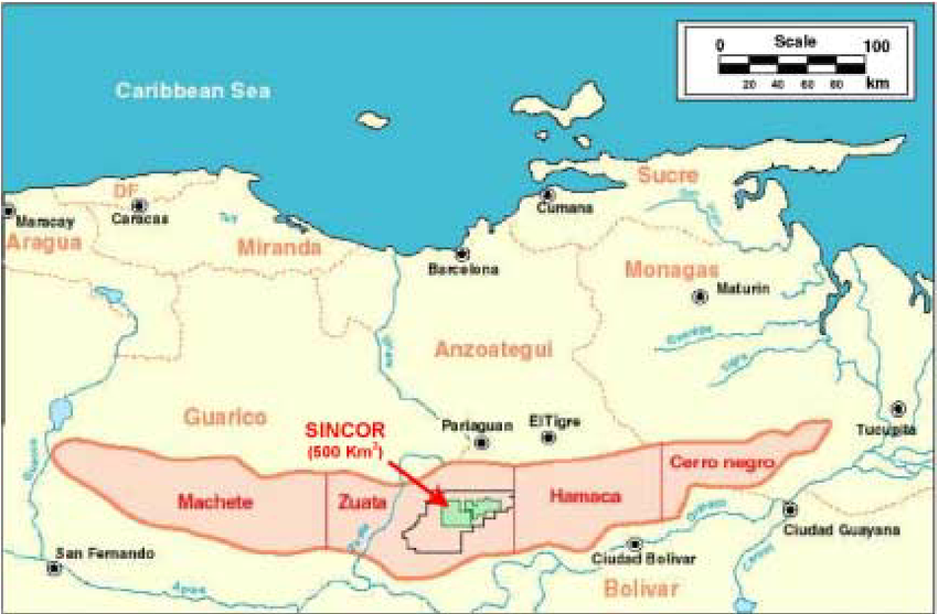 Location map of Northern Venezuela, showing the Orinoco Oil Belt ...